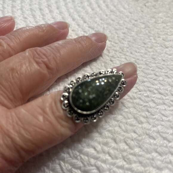 Gorgeous GREEN ADVENTURINE Handmade Sterling 925 Ring Size 7.75 #406D - Picture 1 of 3